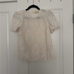 Sezane Cream Eyelet Blouse